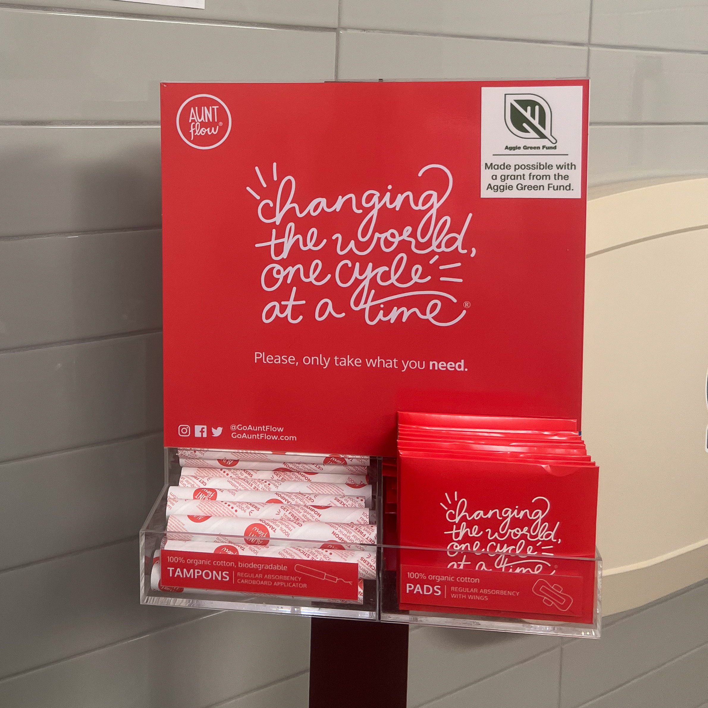 Dispenser of menstrual products.